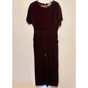Boden Aston Burgundy Velvet Silk Wide Leg Cropped Jumpsuit Womens Sz 8R Party